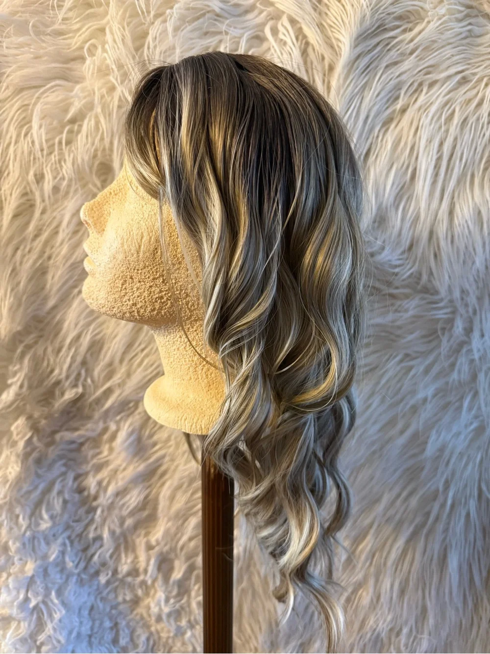 Synthetic Long Wavy Wig with Bangs - Ash Blonde Mix